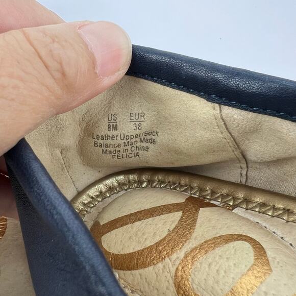 EUC Sam Edelman 8 Felicia Navy Blue Leather Bow Charm Ballet Flats Shoes Elastic - Picture 10 of 11